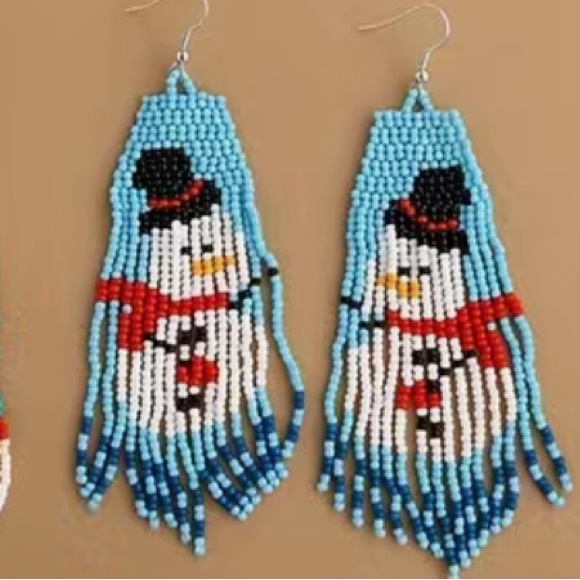 Accessories - Jw68. Blue snowman beaded earrings